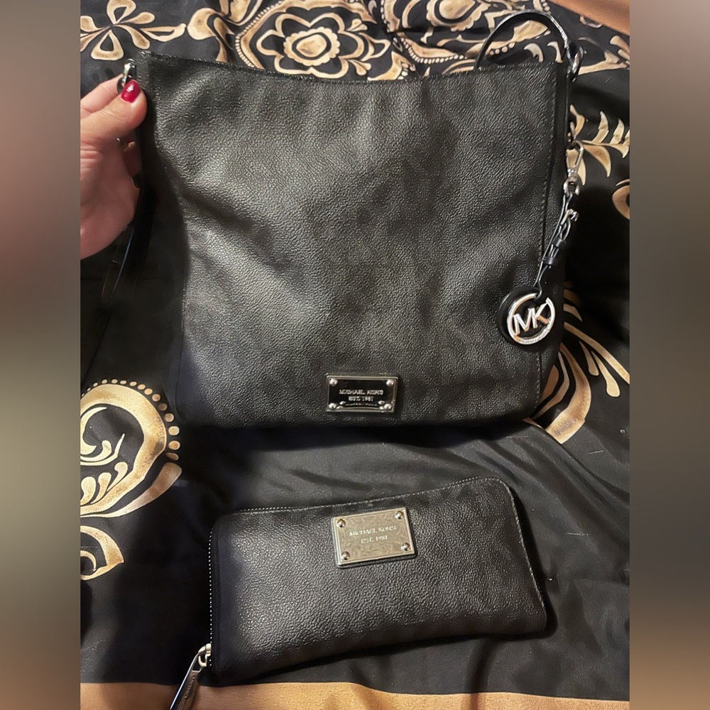 MK crossbody messenger bag with matching wallet